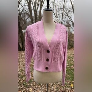On 34th Women's Cropped Pink V Neck Cable Knit Cardigan Size M NEW W/TAGS